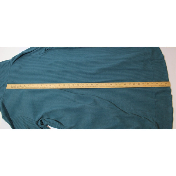 Athleta Harmony Pose Wrap Green Ribbed Hooded Open Cardigan Size: M Pockets LS - Picture 11 of 11